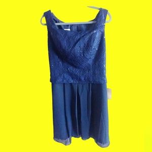 NWT Lan Ting Women Navy Blue Laced Short Dress M Mother‎ of the Bride Groom Gown